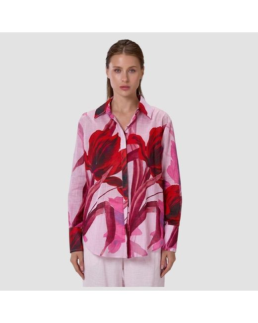 Smart and Joy Gray Long-Sleeve Blouse With Floral Print