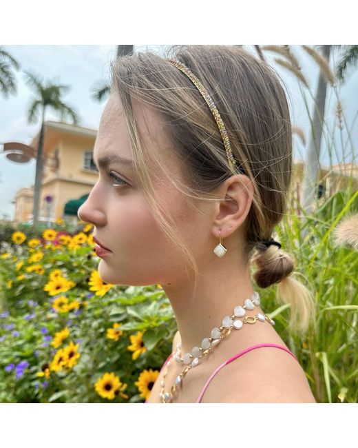 Farra Metallic Minimalist Square Shaped Moonstone Hook Earrings