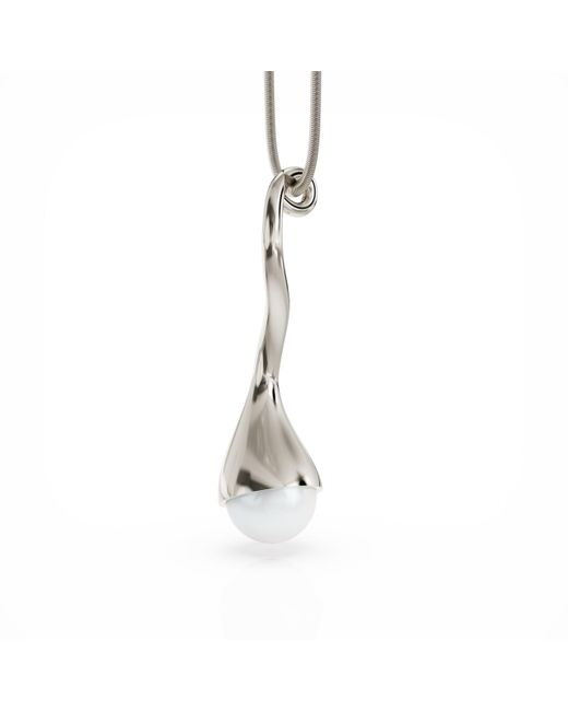 Linda Fiore Metallic Bella Solid Necklace With Large Freshwater Pearl