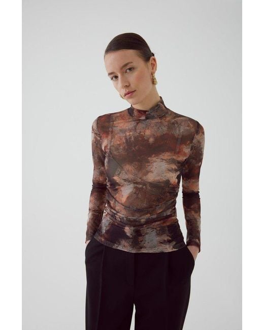 Exquise Brown Aldo Blouse Tulle Knit Blouse