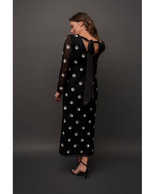Rose & Nancy Black Merrin Polka Dot Hand Beaded Midi Dress