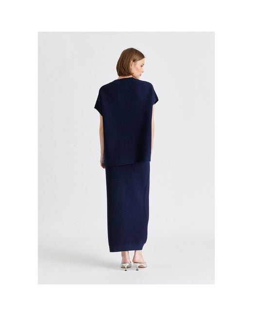 Paisie Blue V-Neck Sleeveless Ribbed Jumper