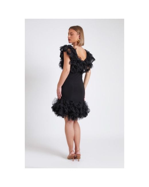 ROSIE BILLINGTON Black Nera Ruffle Party Dress