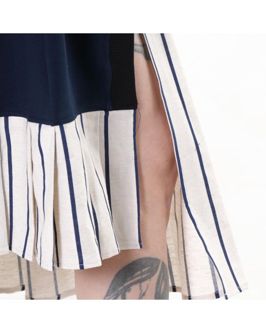 Metamorph Blue Hooded Asymmetric Dress With Striped Skirt