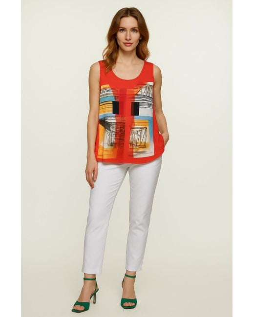 Conquista Red Flowy Abstract Sleeveless Top