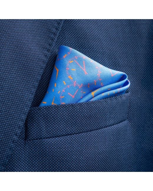 Otway & Orford Blue 'Chronos' Watch Dial Design Silk Pocket Square for men