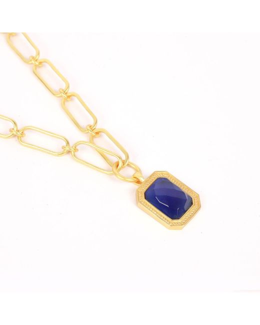 Lila Rasa Metallic Paperclip Chain Rectangular Sapphire Crystal