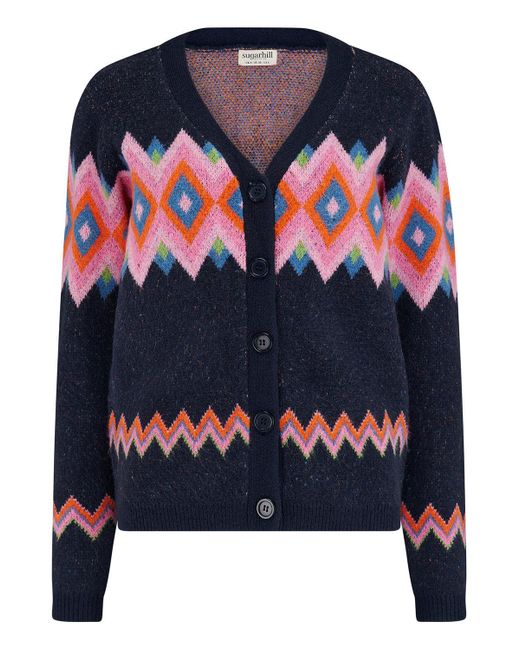 Sugarhill Blue Izzy Cardigan, Diamond Fairisle
