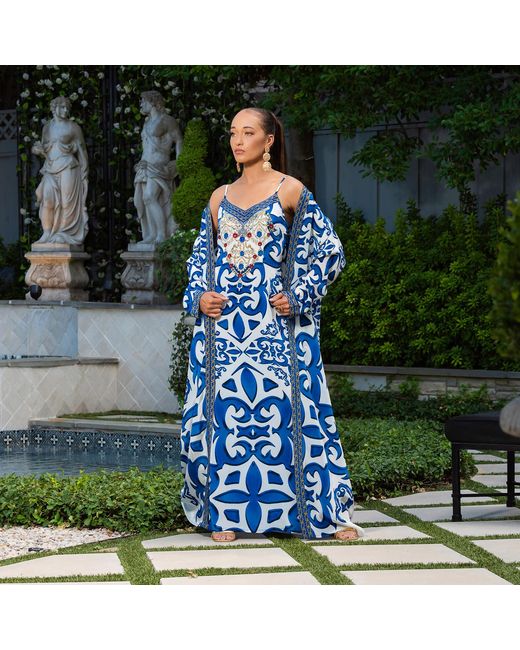 Ana Luisa Blue Santorini Inspired Slip Style Maxi Dress