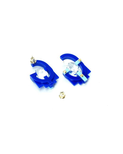 Gissa Bicalho Blue Handmade Acrylic Earring With Oval Cut Stone