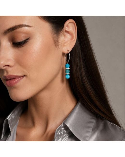 Way to Chic Blue Agate On Hoop Earrings