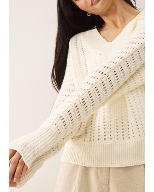 Loop Cashmere White Pointelle Sweater