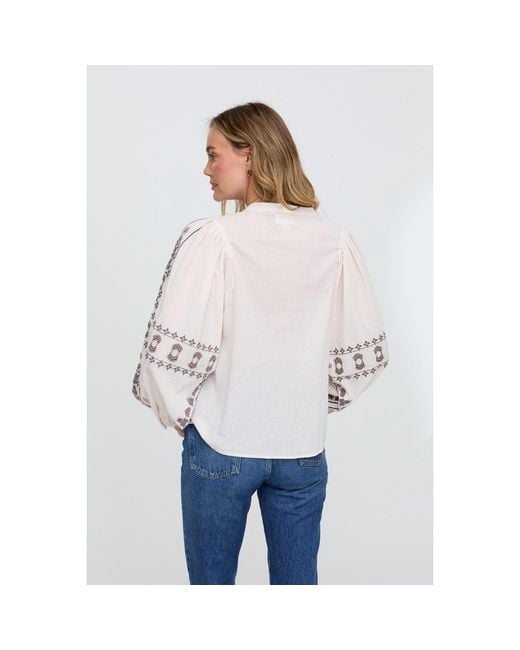Raffya Natural Neutrals Demi Embroidered Ballon Sleeve Shirt