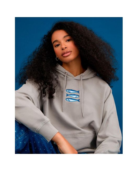 INGMARSON Gray Sardines Organic Cotton Embroidered Hoodie