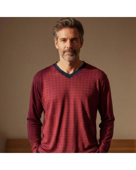 Zd - Zero Defects Red Long Modal Pyjamas Crest for men