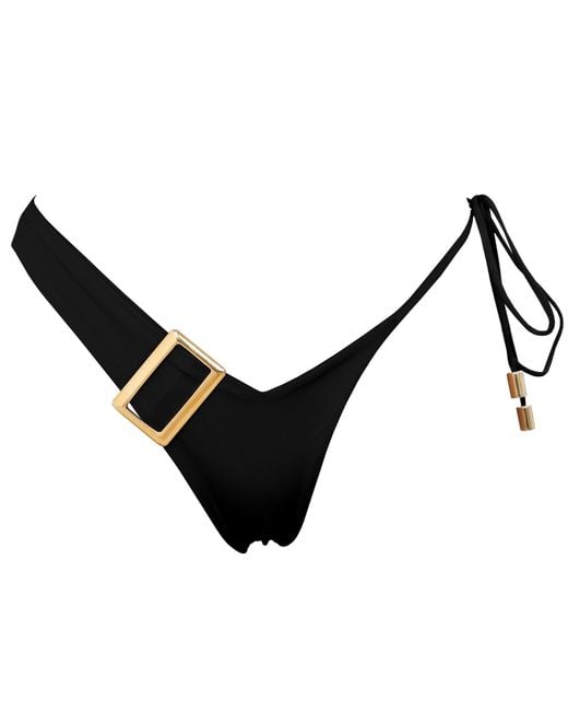 ANTONINIAS Black Dulcet Double Layered Asymmetric Bikini Bottom With Golden Details