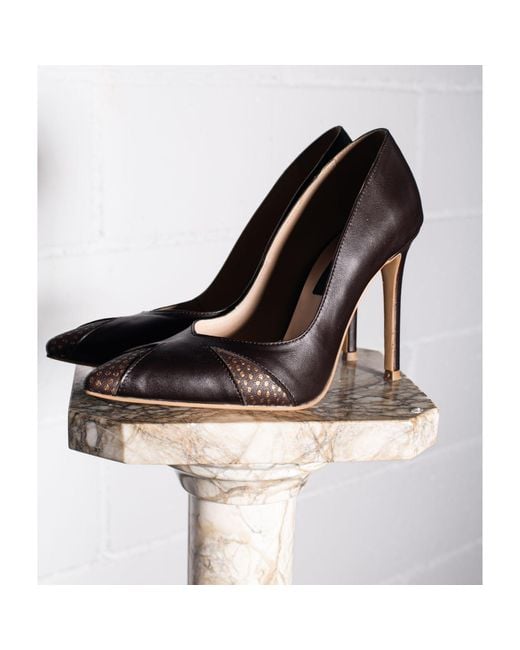 The 5Th Element Black Alura Chocolate Leather Pumps With-Dotted Toe