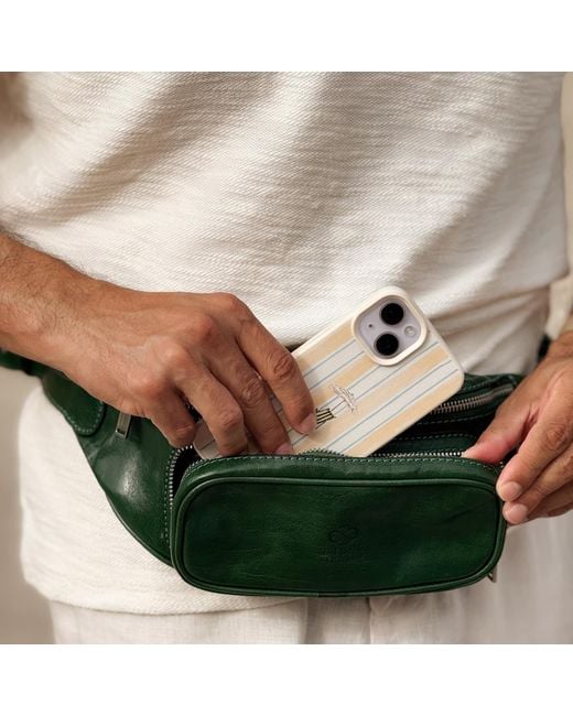 Time Resistance Green Leather Sling Bag Belly Bag for men