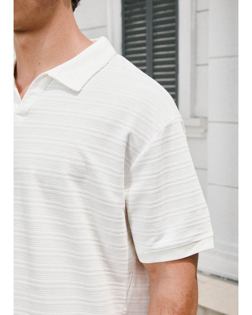 Vayla White Open Collar Fine Knit Polo Shirt for men