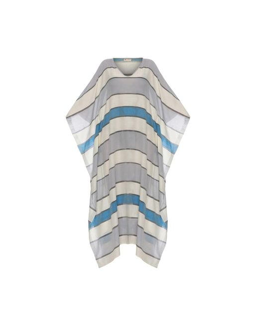 Heritagemoda Blue Riviera Stripe Handwoven Sheer Cotton Kaftan With & Light Stripes