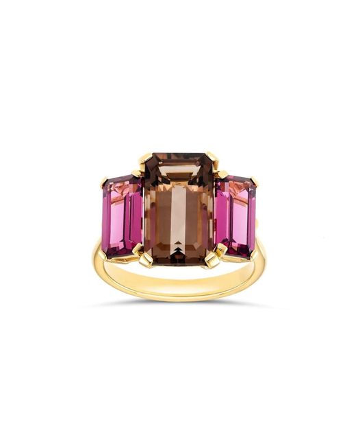 Dinny Hall Pink Trinny Trilogy Smokey Quartz & Rhodolite Ring