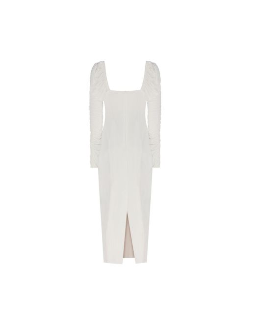 NALÈ White Ava Ruched Sleeves Bodycon Dress
