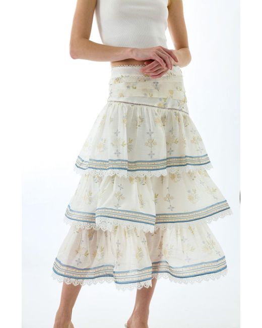 We Are Kindred White Cynthia Silk Tiered Midi Skirt