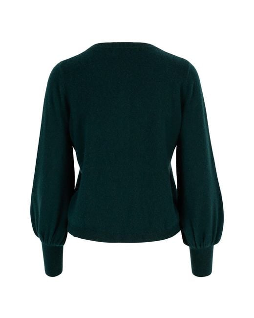 tirillm Green Ava Cashmere Cardigan With Puffed Sleeves