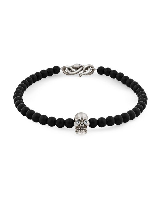 Snake Bones Skull Bracelet In Sterling Silver With Diamonds Black Onyx & Snake Clasp for men
