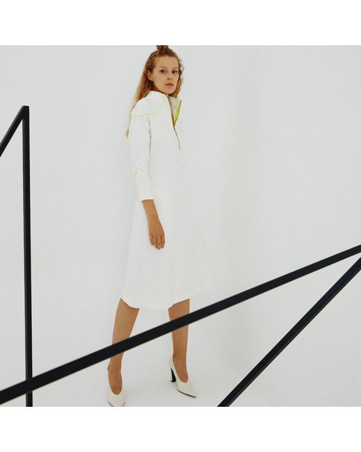 Mirimalist White Angle Midi Dress Ecru