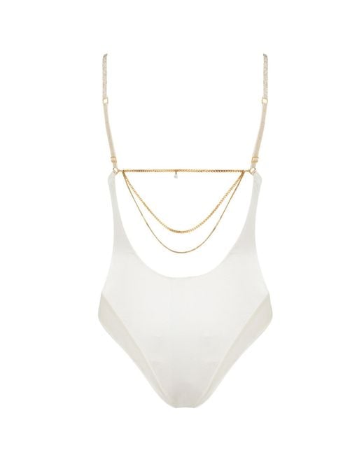 SAETA Paris Blue Neutrals Satin Silk & Jewelry Bodysuit