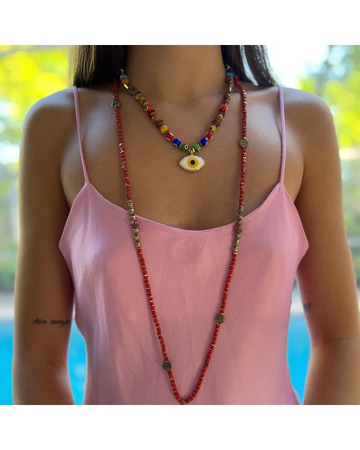 Ebru Jewelry Metallic Evil Eye Beaded Necklace 20"