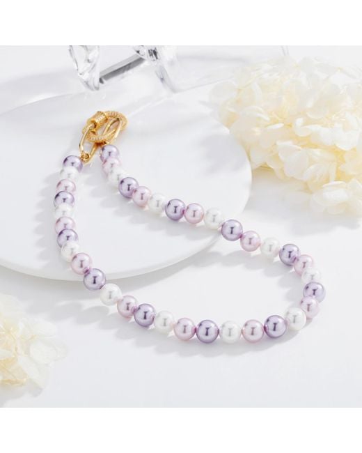 Classicharms Metallic Large Shell Pearl Necklace With Gem-Encrusted Carabiner Lock