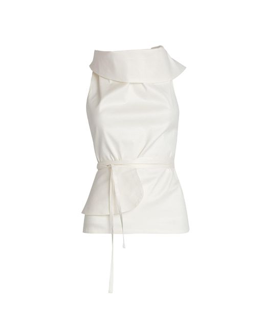 Bianca Popp White Asymmetrical High Collar Bareback Blouse
