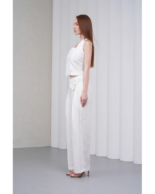 Lumina Eligma White The Halterline Linen Blouse