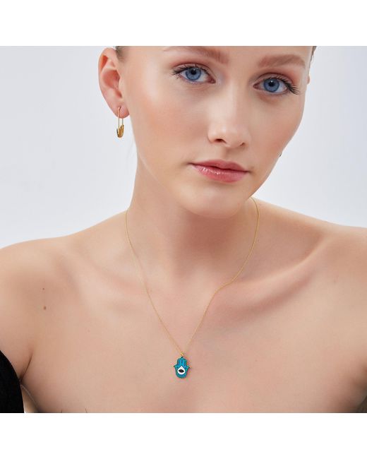 Spero London Blue Authentic Color Hamsa Hand Necklace Sterling