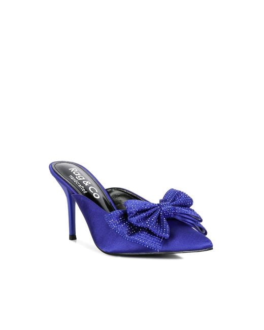 Rag & Co Blue Elisda Embellished Bow High Heel Mules