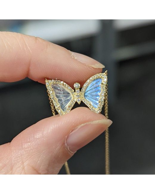 KAMARIA Metallic Mini Moonstone Butterfly Necklace With Diamonds