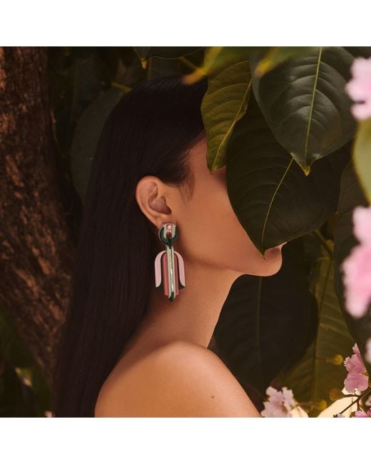 Gissa Bicalho Green Handmade Acrylic Earring Protea