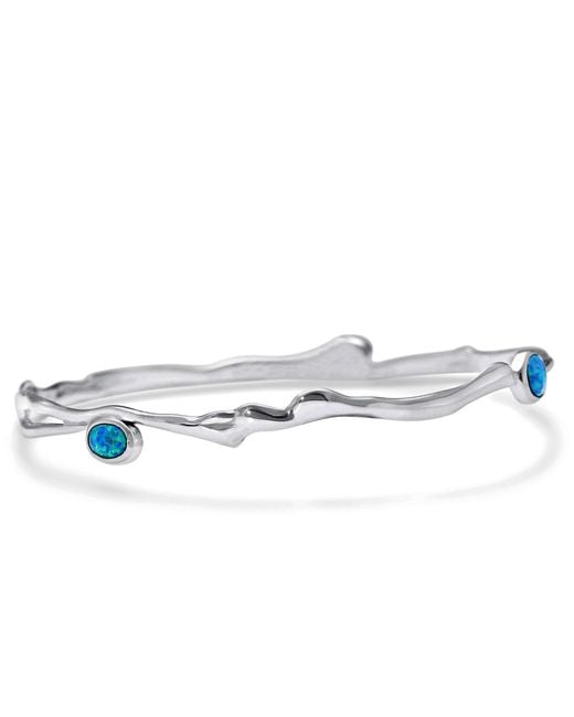 Isla Silver White Dainty Trio Opal Bangle