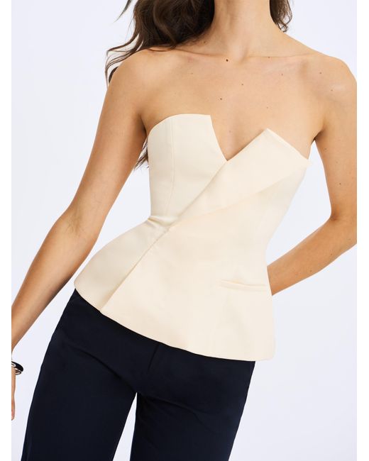 Miss Circle New York White Yani Ivory Asymmetrical Lapel Sleeveless Peplum Top
