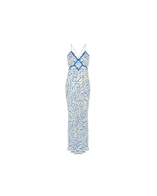 Rue Les Createurs Blue Patterned Thin-Strap Dress