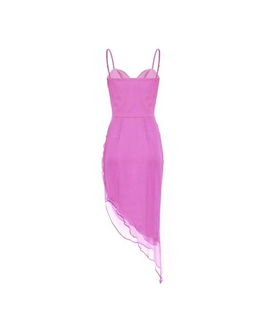AVENUE No.29 Purple Asymmetric Silk Midi Dress With Straps And Side Gathering
