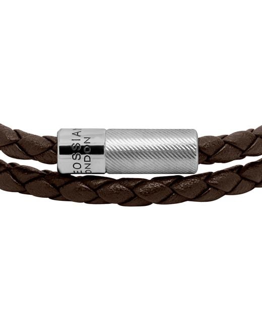 Tateossian Brown Pop Rigato Double Wrap Leather Bracelet for men