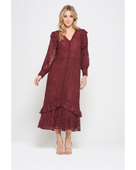 Frock and Frill Red Moira Burgundy Lace Midaxi Dress
