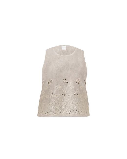 REISTOR Natural The Embroidered Button Back Top