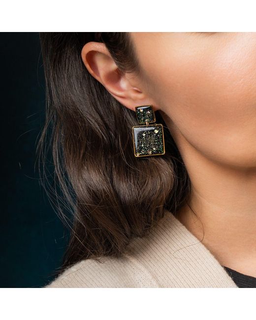 Kate Koel Green Statement Squares Galaxy Earrings