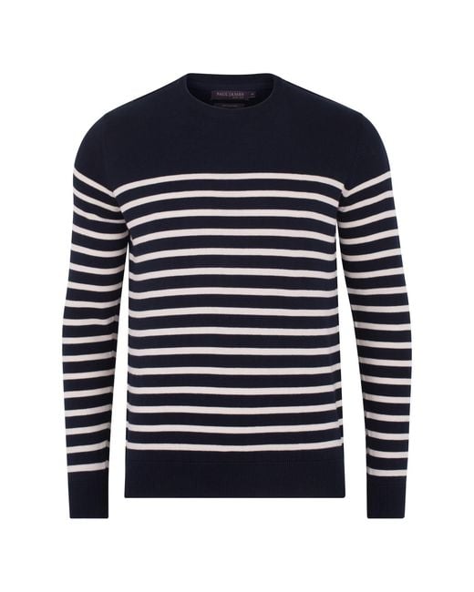 Paul James Knitwear Blue Lightweight Cotton Allen Striped Breton Sweater for men