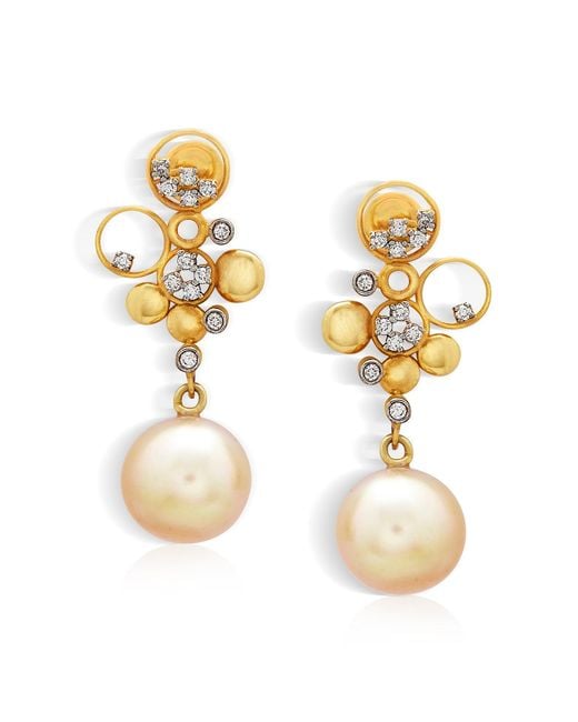 Dhwani Bansal Metallic Fera And Diamond Earrings With South Sea Pearls