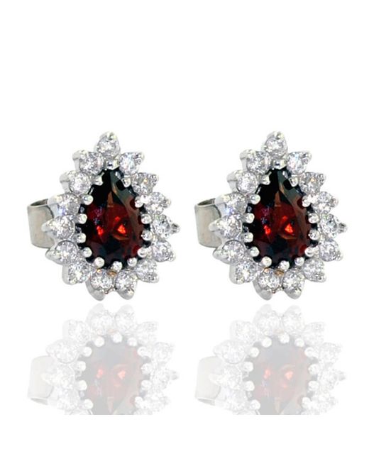 Artisan Multicolor White Gold Pearl Shape Garnet Diamond Stud Earrings Handmade Jewelry